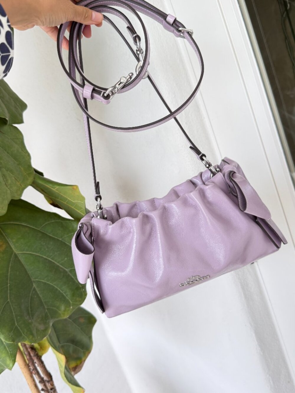 Coach Faye Shoulder Bag With Bows CDY95 crinkle leather/Silver/Light Amethyst